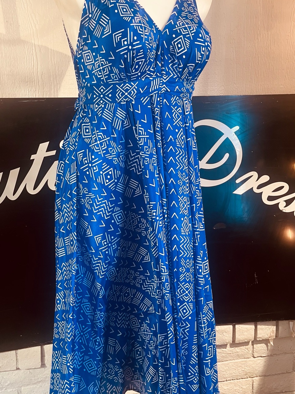 Blue Printed Maxi Dress - Sleeveless V-Neck